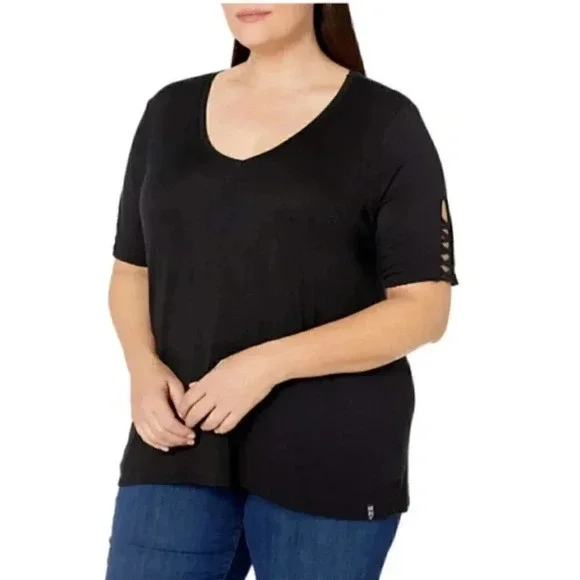 MARC NEW YORK Performance Plus Lace-Up Sleeve Soft Jersey T-shirt, Black NWT 1X - Picture 2 of 6